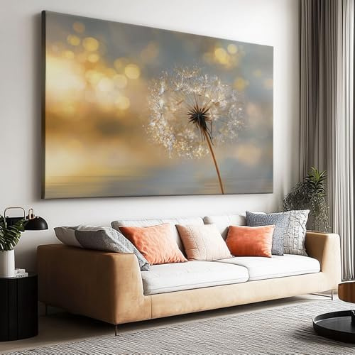 Großes Leinwandbilder Wandbilder Abstrakte Sonnenuntergang Pusteblume Landschaft bild auf leinwand Wandkunst Modern Aesthetic XXL Kunstdruck Deko für Wohnzimmer Schlafzimmer Geschenk 160 x 80 cm
