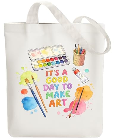 ANATTASOUL Tote Bag Femme,Sac en Toile Imprimé,Sac Fourre-Tout Reutilisable,Coton Peinture et Palette Sacs de Courses,38 * 40cm Large Blanc Sac Tote Bag en Toile pour Shopping,Cadeaux