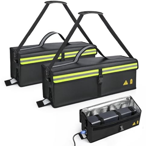2 Stück E-Bike Akkutaschen, Feuerfeste Akkutasche bis 2300 °C, 8 Schichten Brandschutzbox, Akku Tasche Wasserdicht Explosionssicher Lithium-Polymer-Sicherheitstaschen für Lagerung,Transport 49x15x15cm