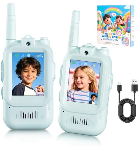 Walkie Talkie Kinder Video Funkgerät mit Bildschirm und 3 Sprachverzerrer, 300 m Reichweite, Wiederaufladbarer USB-C, robust Ideal für Familie, Garten und Partys, 2er-Pack, Blau