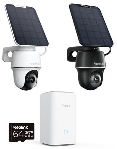 Reolink 4K Solar Überwachungskamera Aussen Akku, Argus PT Ultra + Solarpanel, 2,4&5GHz WiFi, Auto-Tracking, Erweiterbarer Lokaler Speicher, Erweiterte Verschlüsselung,Home Hub+Argus PT Ultra Weiß Schw