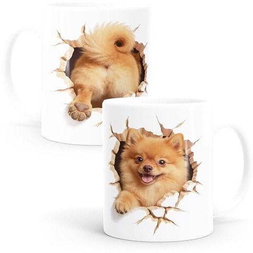 MoonWorks® Tasse Hund Pomeranian Geschenk Hundebesitzer Tierfreunde Keramikbecher Hundetasse Vierbeiner Weiss standard