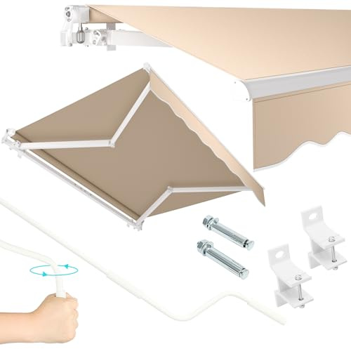 Dripex Markise 200 x 150 cm Manuelle Gelenkarmmarkise Wasserdicht und Sonnenschutz, Terrassenmarkise Größen wählbar, Sonnenmarkise für Terrasse Balkon, Gelenkmarkise Beige, Montage erforderlich