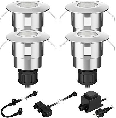 ledscom.de LED Boden-Einbauleuchte Atria für außen Aluminium kalt-weiß, je 14lm, IP65, 40mm Ø 4er Set