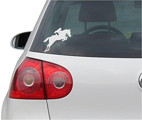 INDIGOS UG Aufkleber - Autoaufkleber - JDM - Die Cut - Pferd Jumping Decal Auto Laptop Window Vinyl - Folie Sticker - Silber - 111mmx88mm