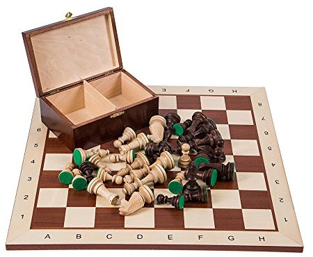 SQUARE - Professionale Scacchi in legno Set n. 5 MOGANO BL + 2 x Extra Donna - Scacchiera in legno + Pezzi degli scacchi Staunton