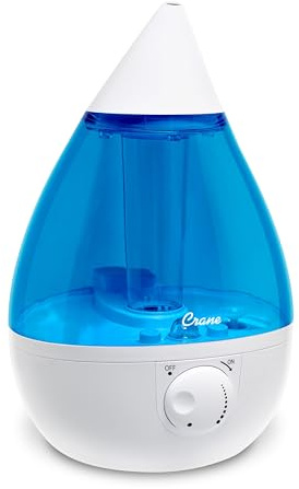 Crane USA Humidifiers - Blue and White Drop Ultrasonic Cool Mist Humidifier - 1 Gallon Adjustable Mist Output, Automatic Shut-Off, Whisper-Quiet Operation, for Home Bedroom Office Kids Baby Nursery