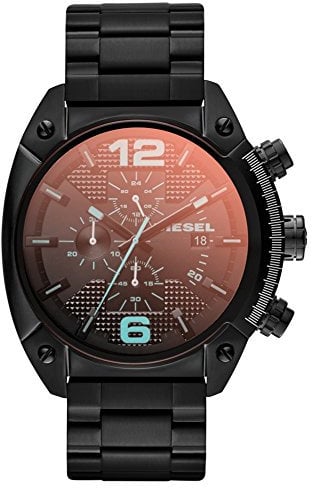 Diesel Herrenuhr Overflow, Chronographenwerk, 49mm schwarzes Edelstahlgehäuse mit Edelstahlarmband, DZ4316