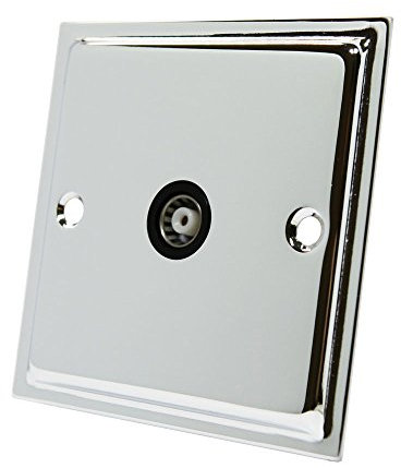 Slimline Polished Chrome 1 Gang TV Socket Black Insert - 1 Gang Aerial Coaxial Female Socket