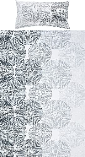 REDBEST Bettwäsche-Set Renforcé Kreise, Bettbezug, Kissenbezug anthrazit-weiß, Größe 135x200 cm (40x80 cm) - anschmiegsam, strapazierstark, mit praktischem Reißverschluss (weitere Farben, Größen)