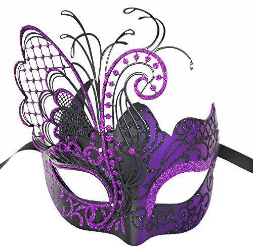 Maskerade-Maske für Frauen Venezianische Maske/Halloween/Party/Ball Prom/Karneval/Hochzeit/Wanddekoration (Lila/Schwarzer Schmetterling)