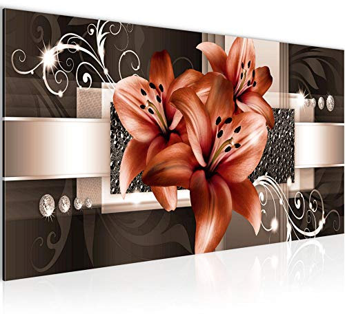 Runa Art Wandbild Blumen Lilien 1 Teilig 100 x 40 cm Modern Bild auf Vlies Leinwand Abstrakt Wohnzimmer Beige Braun 008612b