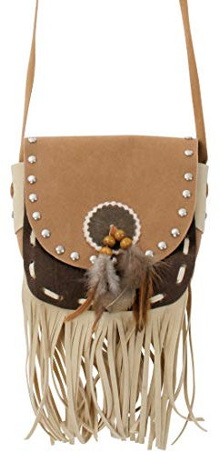 KarnevalsTeufel Western-Tasche in braun ca. 15 x 15 cm Indianer Accessoire Umhängetasche mit Druckknopf Wilder Westen