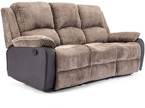 More4Homes POSTANA HIGH BACK JUMBO CORD FABRIC RECLINER 3 + 2 + 1 SOFA ARMCHAIR SET SUITE (Brown, 3 Seater)