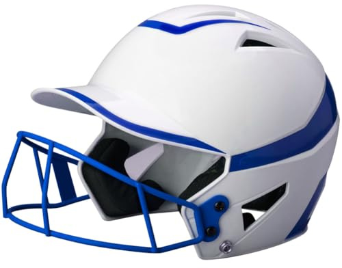 CHAMPRO womens Rise Pro Fastpitch HX Softball Batting Helmet with Facemask, White, Royal, Large US