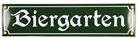 Sosenco Biergarten Schild - 10x40 cm - Keramik Emaille - Wetterfest - Oktoberfest Schild – Deko Blechschild – Emailleschild – Emailschild (Grün)
