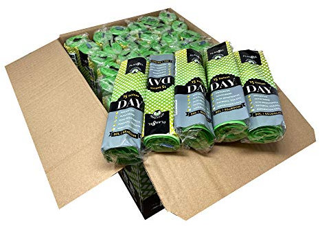 Bolsa de basura color verde con autocierre Con capacidad de 30 litros para cubo doméstico. 720 sacos de basura antigoteo envasadas individualmente en rollos de 15 uds. Caja 48 rollos.