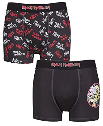 SockShop Men’s Iron Maiden Boxed Classic Rock and Heavy Metal Boxer Shorts – Underwear Pack of 2 Assorted Designs – Quirky Gift Ideas for Him Black XL