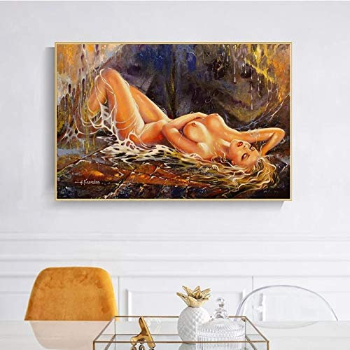 LLNN Moderne abstrakte nackte Frauen Körperbilder, Ölgemälde auf Leinwand Wandkunst für Wohnzimmer, Schlafzimmer, Esszimmer, Küche 60x100cm (24x39in) mit Rahmen