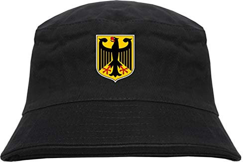 Deutschland Wappen Fischerhut - Bedruckt - Bucket Hat Anglerhut Hut S/M Schwarz