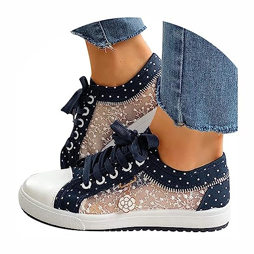 Minetom Freizeitschuhe Damen Spitze Bestickte Sneaker Freizeit Studenten Segeltuchschuhe Plattform Schuhe Schnüren Atmungsaktiv Sport Schuhe Schnürsenkel Laufschuhe Wanderhalbschuhe
