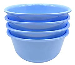 ECO Reusable Unbreakable Colourful Plastic Bowls Set of 4 Shatterproof 100% Food Safe Perfect for Camping, Indoor, Outdoor, and Picnic (Blue, Small 800ml)