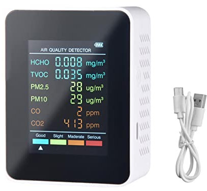Luftqualität Detektor, Luftqualitätsmessgeräte CO2 Messgerät, PM2.5, Temperatur Und Luftfeuchtigkeit,TVOC, PM10 Luftqualitätsmonitor, LCD-Anzeige -Messwert Geeignet Für Büro Familie