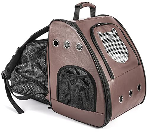 Large Cat Backpack, Fits Large Fat Cat up to 9kgs (20 lbs), Leather Cat Carrier Backpack, Airline Approved Cat Travel Vented Backpack Carrier