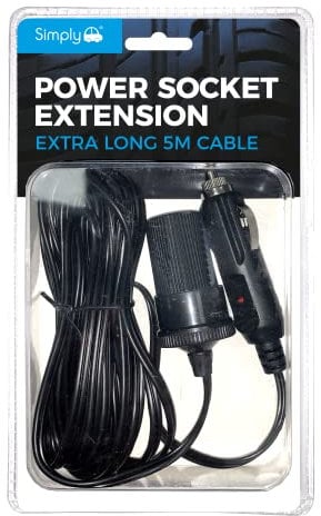 Simply Power Socket Extension - 5m Long 12V cigarette lighter cable 10amp (Packaging may vary), Black