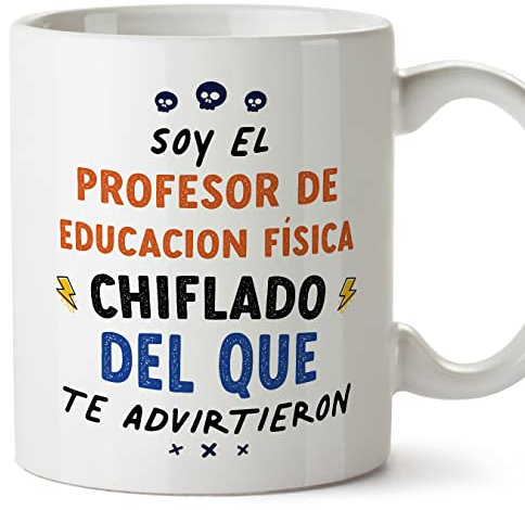 MUGFFINS Tazas para PROFESOR DE EDUCACION FÍSICA hombre - En Español - Todos te advirtieron - 11 oz / 330 ml - Regalo original y divertido