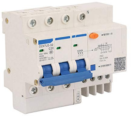 Disjoncteur Miniature, DZ47LE-32 3P+N C20 400V 20A Disjoncteur de Courant de Protection Contre Les Courts-Circuits de Fuite pour La Décoration de La Maison Construction D'Ingénierie