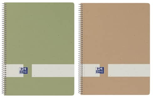 Oxford Nature 400168542 Notizbücher, A4+, kariert, 5 x 5, fester Einband, recycelter Karton, 80 Blatt, mikroperforiert, 2 Stück, neutrale Farben