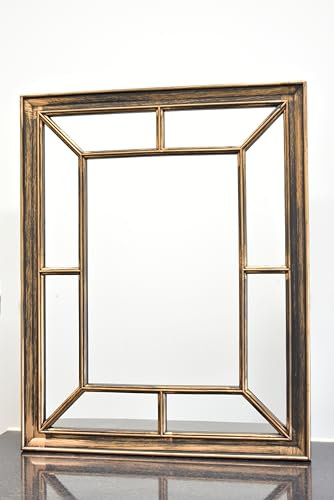 DEENZ Large Rectangle Antique Window Wall Mirror Stylish Decor Durable Frame Window Style Six Colors 60X76Cm (Color:Black Gold)