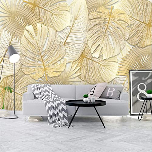Carta Da Parati Murale Semplice Ricca Elegante Tropicale D'Oro Foglia Di Banano Giardino Sfondo Carta Da Parati Murales Poster Murale Soggiorno Camera Letto Minimalista Sfondo-250cm×170cm