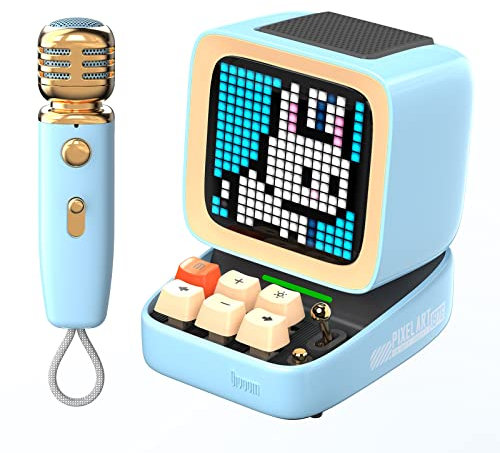 Divoom Ditoo-Mic Pixel Art LED Altoparlante Bluetooth Portatile con Microfono Karaoke Wireless, Schermo controllato da App, Tastiera RGB, Giochi, Allarmi per Adulti/Bambini, Festa in Casa