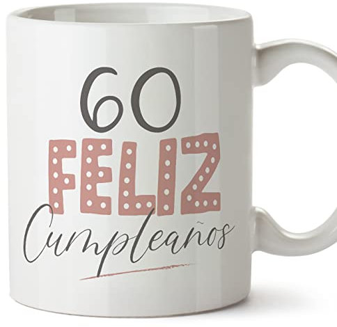 MUGFFINS Tazas 60 Cumpleaños - En Español - ¡Feliz Cumpleaños! Rosa - 11 oz / 330 ml - Regalo original y divertido