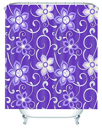 Whoiy Duschvorhang Lila Blumen, Duschrollo Um Die Ecke 165X200cm Polyester Badegardinen Blumenmuster Waschbar Wasserdicht