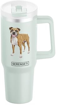 E&S Pets SERENGETI 40 Oz Ultimate Tumbler with Handle and Straw - Vacuum Insulated Tumbler with Straw and Lid - Stainless Steel Travel Mug for Pet Lovers - 3D Designs of your favorite Dog (Boxer)