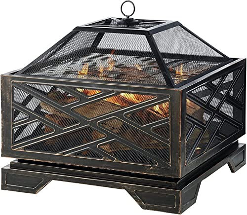 ZAANU Garten-Feuerstelle für Partys im Freien, Grill-Feuerstelle – 66 cm große Lagerfeuer-Terrassen-Party-Grill-Feuerstelle, Metallofen, Feuerstelle für den Außenbereich, Grillrost aus N