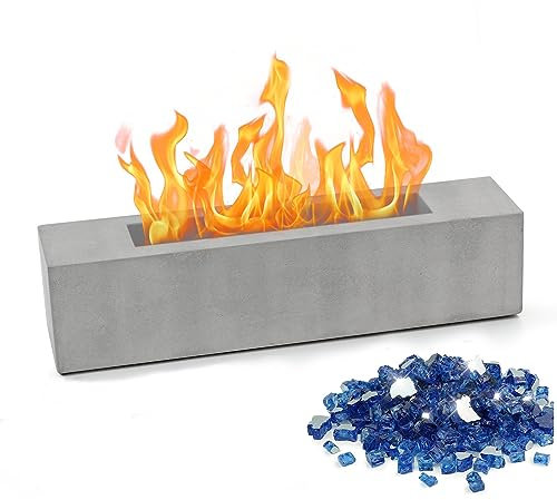 BRIAN & DANY Tisch-Feuerstelle, Beton-Tischfeuerstelle für drinnen und draußen, rechteckiger Ethanol-Tischkamin, 37,8 x 8,4 x 8,4 cm