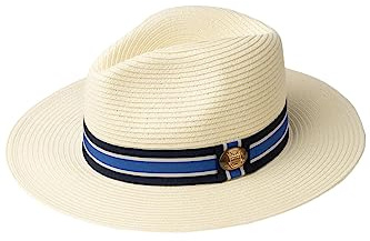Rydale Mens Panama Hat Printed Band Summer Fedora Hats Straw Trilby Headwear (as8, Alpha, xx_l, Navy Stripe)