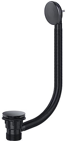 SPARES2GO Tapón de Desagüe para Bañera con Sistema de Clic, 40 mm, 1,5, Combinación de Clic-Clack y Rebosadero (negro)