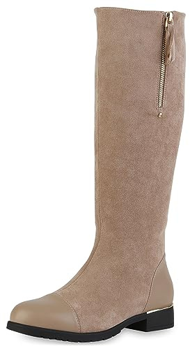 VAN HILL Damen Klassische Stiefel Blockabsatz Lack Trendy Schuhe 840545 213100 Khaki 38