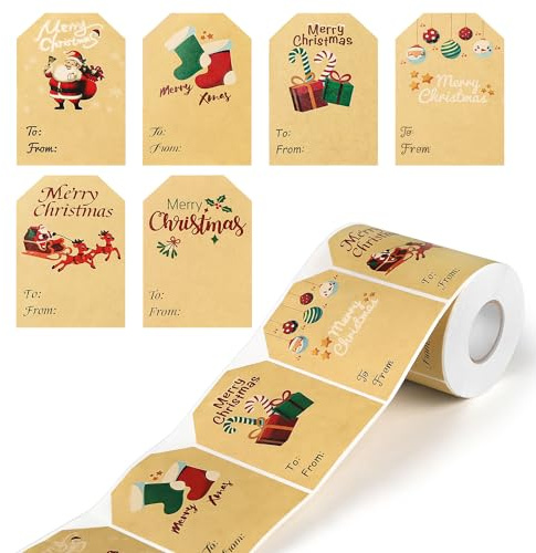 YUNGMAX 250PCS Merry Chirstmas Stickers, 2x3 Inch Self Adhesive Kraft Chirstmas Labels, Chirstmas Gift Tags for Cards Crafts Decorations