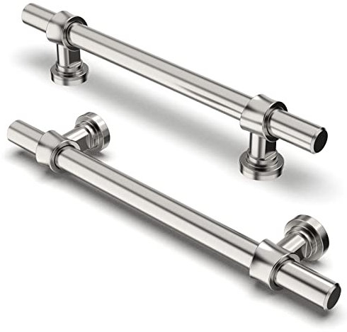 FURNIWARE Pack of 5 Cabinet Handles, Hardware Drawer Pulls Kitchen Cabinet Door Handles Pull for Kitchen Dresser Drawer Bathroom, Brushed Nickel,128mm(5 Inch) Hole Center