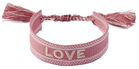Selfmade Jewelry Stoff Armband Love Armband in Pink - Gewebtes Freundschaftsarmband, ideale kleine Geschenke für Frauen, charmantes kleine Geschenke, einzigartiges Geschenk für Frauen (LOVE)