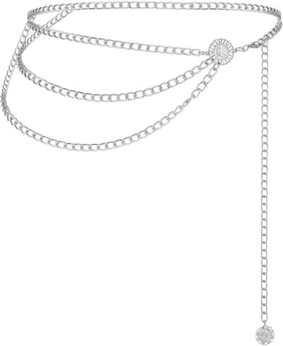 TIESOME Mehrschichtige Metall Taillenkette, Damen Kleidergürtel silberner Kettengürtel niedliche Gürtel