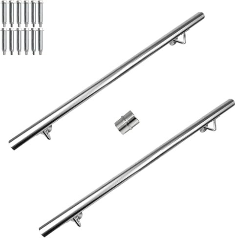 CAVATINY Pasamanos de acero inoxidable, barandilla para escaleras interiores y exteriores, plata, pulido, resistente, elegante