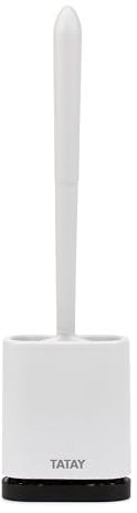 TATAY Escobilla WC de Silicona TPE | Fijación Quick Fix con Tecnología NanoFix | Limpieza Profunda sin Fugas | Fácil Instalación y Limpieza | Posibilidad de Reubicación 11 x 6 x 42 cm - Blanco