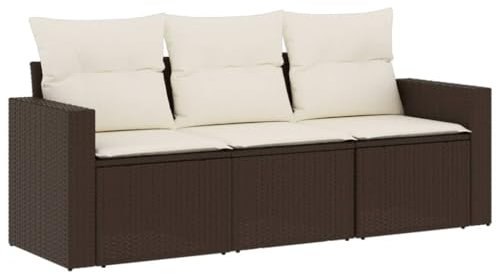 vidaXL Garten Sofa Garnitur 3-TLG., Gartenmöbel Set mit Kissen Stauraum, Sitzgruppe für Garten Terrasse, Modular Gartensofa Lounge, Braun Poly Rattan